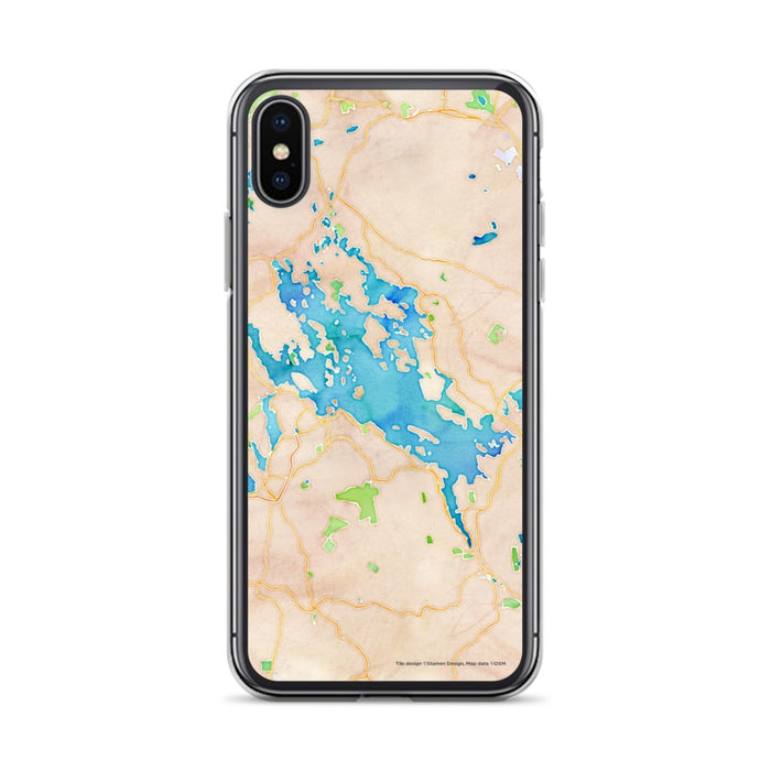 Custom iPhone X/XS Lake Winnipesaukee New Hampshire Map Phone Case in Watercolor