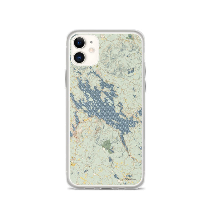 Custom iPhone 11 Lake Winnipesaukee New Hampshire Map Phone Case in Woodblock