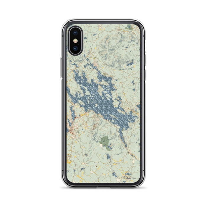 Custom iPhone X/XS Lake Winnipesaukee New Hampshire Map Phone Case in Woodblock