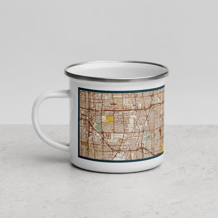 Left View Custom Lakewood California Map Enamel Mug in Woodblock