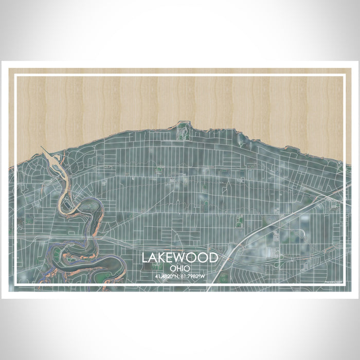 Lakewood Ohio Map Print Landscape Orientation in Afternoon Style With Shaded Background