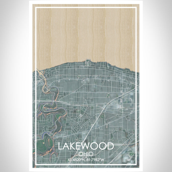 Lakewood Ohio Map Print Portrait Orientation in Afternoon Style With Shaded Background