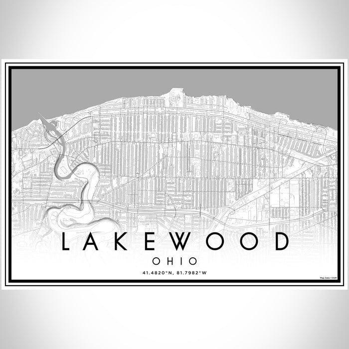 Lakewood Ohio Map Print Landscape Orientation in Classic Style With Shaded Background