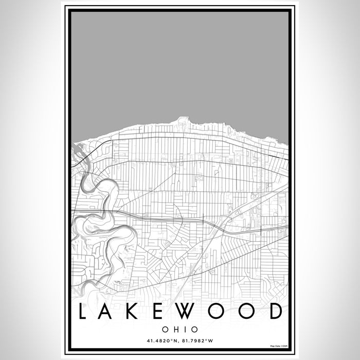 Lakewood Ohio Map Print Portrait Orientation in Classic Style With Shaded Background