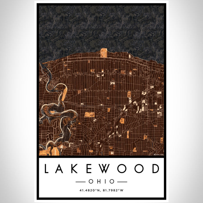 Lakewood Ohio Map Print Portrait Orientation in Ember Style With Shaded Background