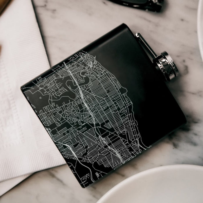 Lakewood Ohio Custom Engraved City Map Inscription Coordinates on 6oz Stainless Steel Flask in Black