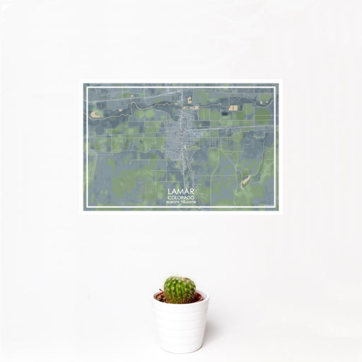 12x18 Lamar Colorado Map Print Landscape Orientation in Afternoon Style With Small Cactus Plant in White Planter