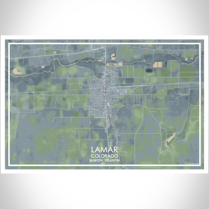 Lamar Colorado Map Print Landscape Orientation in Afternoon Style With Shaded Background