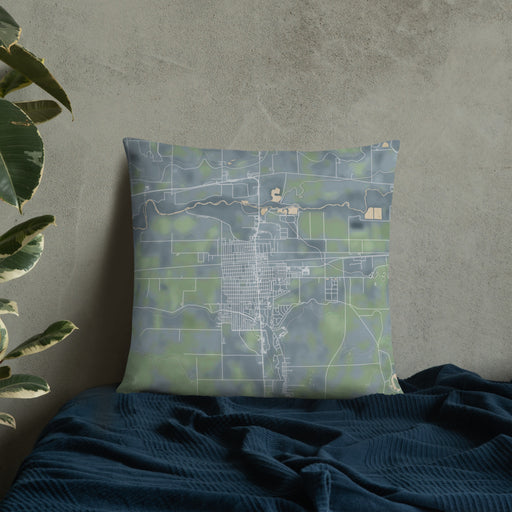 Custom Lamar Colorado Map Throw Pillow in Afternoon on Bedding Against Wall