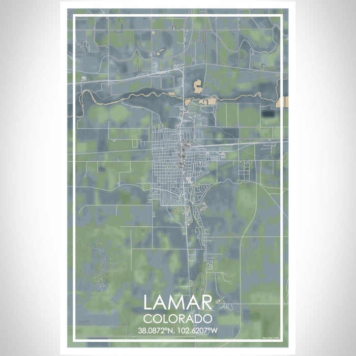 Lamar Colorado Map Print Portrait Orientation in Afternoon Style With Shaded Background