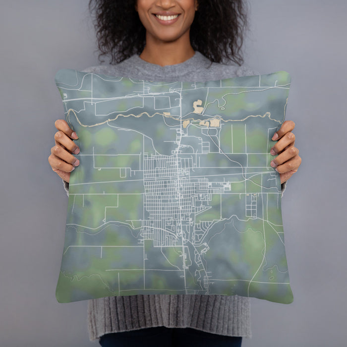 Person holding 18x18 Custom Lamar Colorado Map Throw Pillow in Afternoon