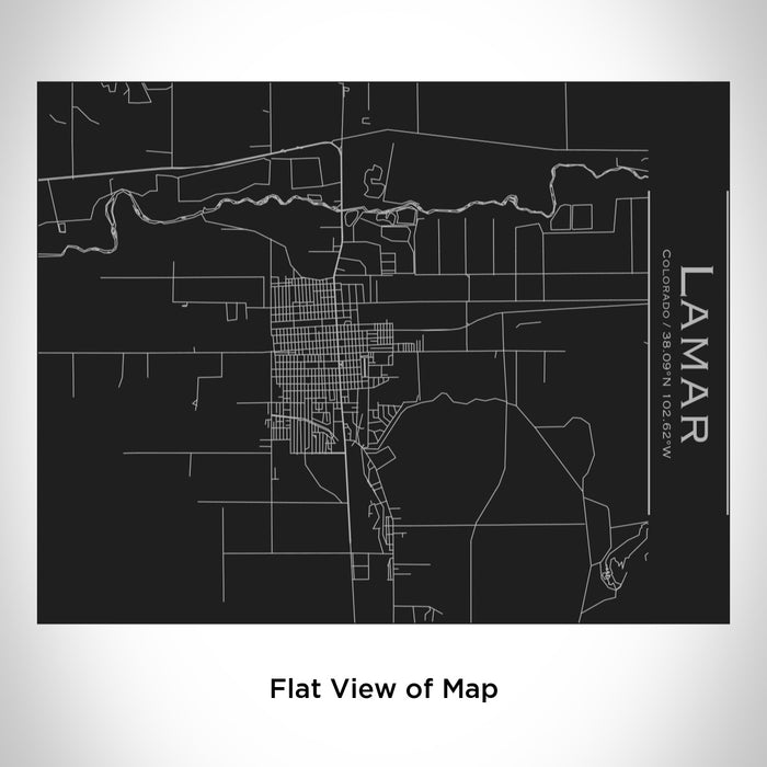 Rendered View of Lamar Colorado Map Engraving on 20oz Stainless Steel Insulated Bottle with Bamboo Top in Black
