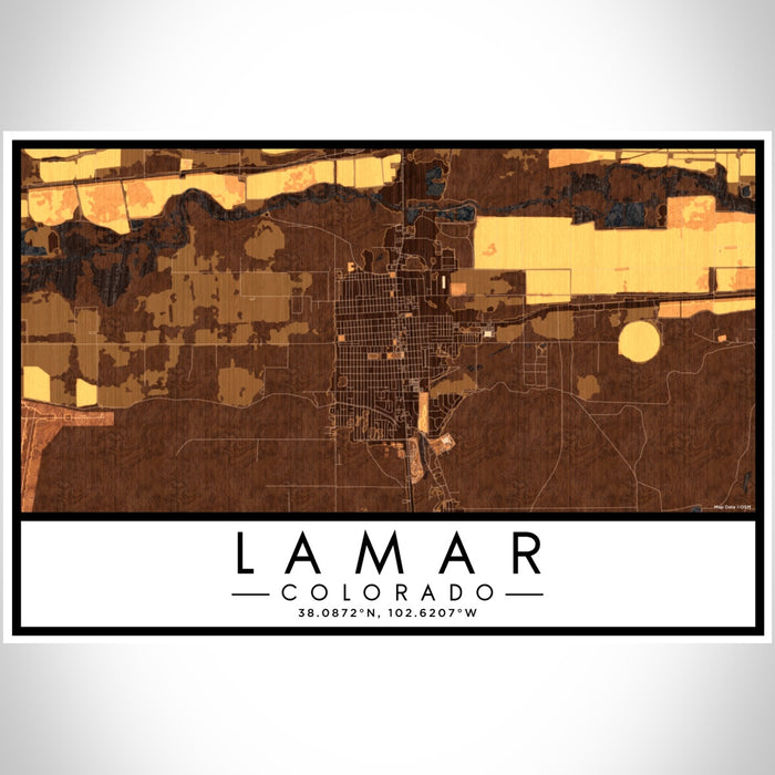 Lamar Colorado Map Print Landscape Orientation in Ember Style With Shaded Background