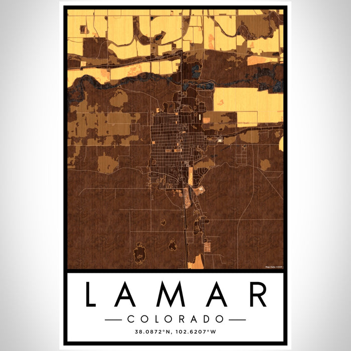 Lamar Colorado Map Print Portrait Orientation in Ember Style With Shaded Background