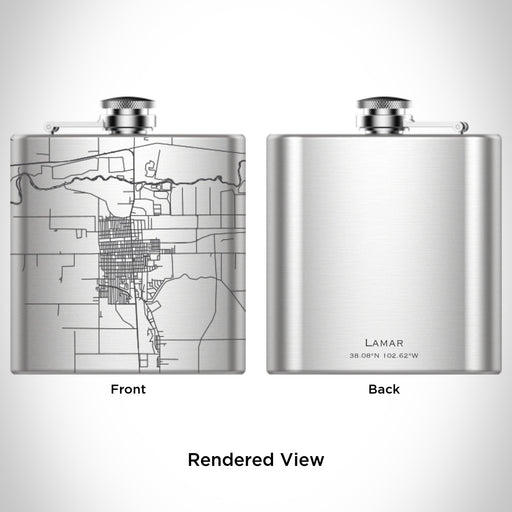 Rendered View of Lamar Colorado Map Engraving on 6oz Stainless Steel Flask