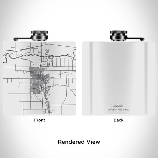 Rendered View of Lamar Colorado Map Engraving on 6oz Stainless Steel Flask in White