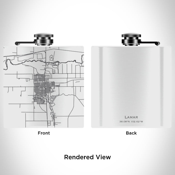 Rendered View of Lamar Colorado Map Engraving on 6oz Stainless Steel Flask in White