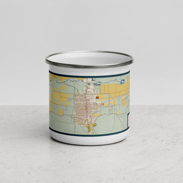 Front View Custom Lamar Colorado Map Enamel Mug in Woodblock