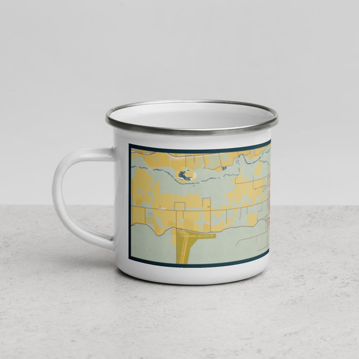 Left View Custom Lamar Colorado Map Enamel Mug in Woodblock