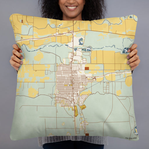 Person holding 22x22 Custom Lamar Colorado Map Throw Pillow in Woodblock