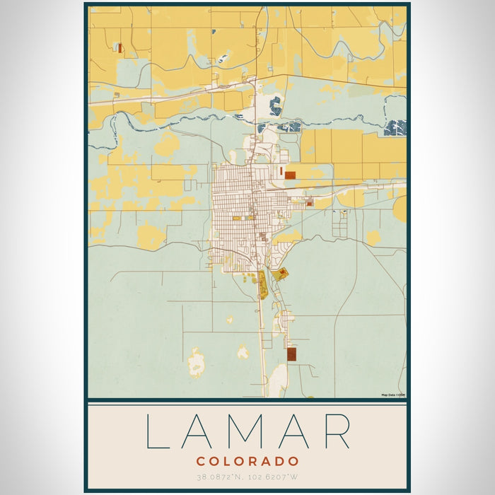 Lamar Colorado Map Print Portrait Orientation in Woodblock Style With Shaded Background