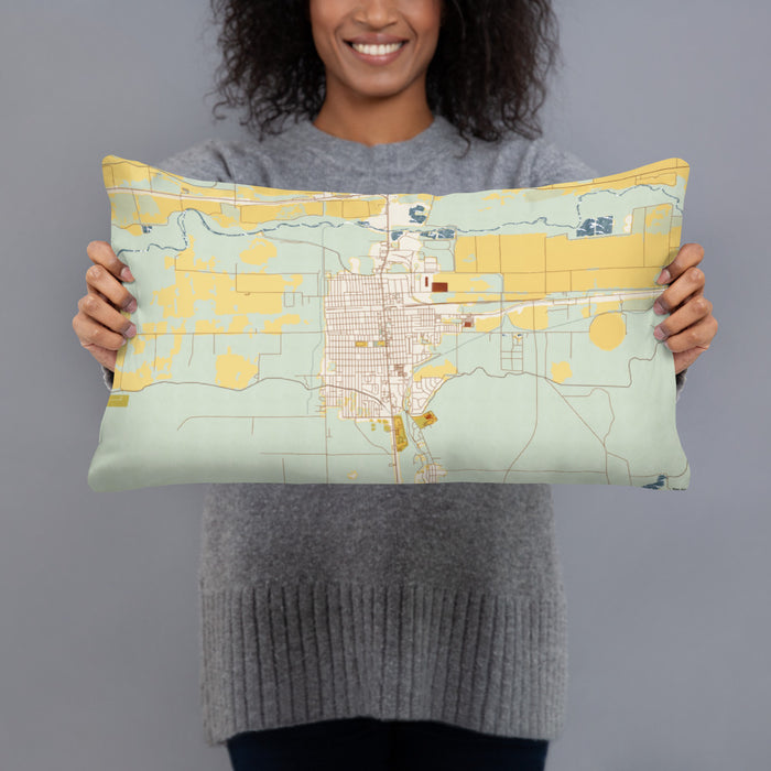 Person holding 20x12 Custom Lamar Colorado Map Throw Pillow in Woodblock