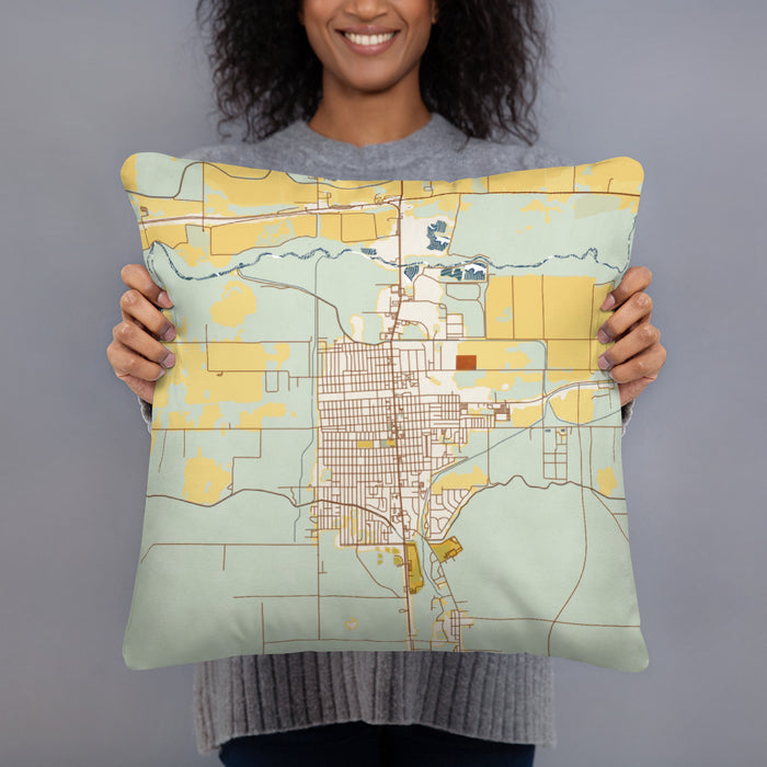 Person holding 18x18 Custom Lamar Colorado Map Throw Pillow in Woodblock