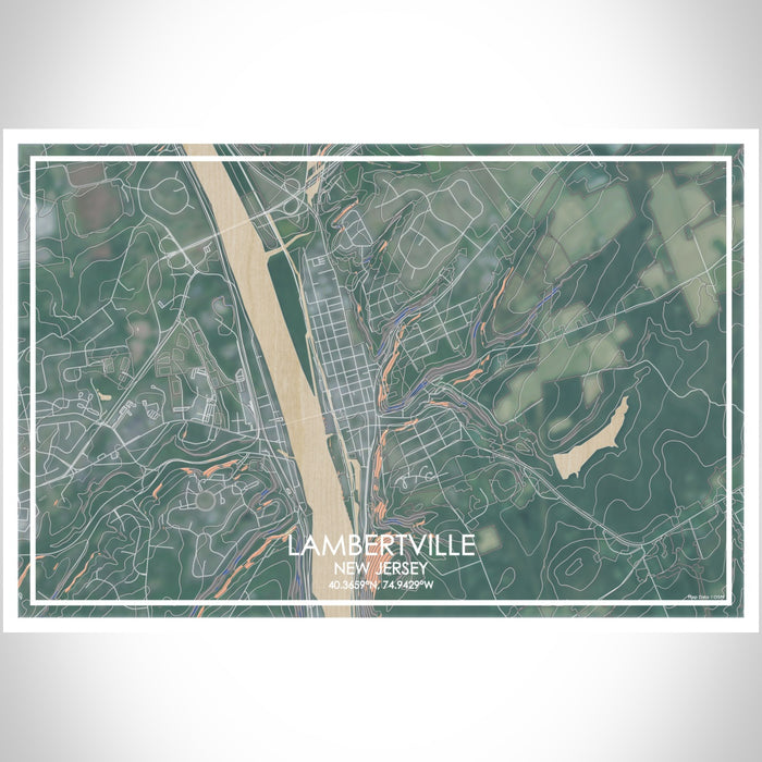 Lambertville New Jersey Map Print Landscape Orientation in Afternoon Style With Shaded Background