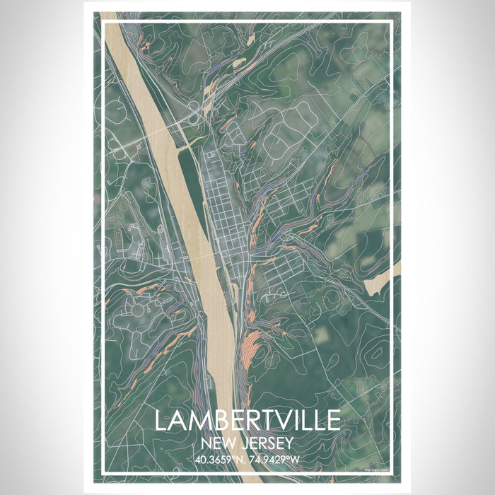 Lambertville New Jersey Map Print Portrait Orientation in Afternoon Style With Shaded Background