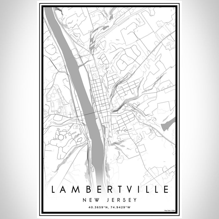 Lambertville New Jersey Map Print Portrait Orientation in Classic Style With Shaded Background