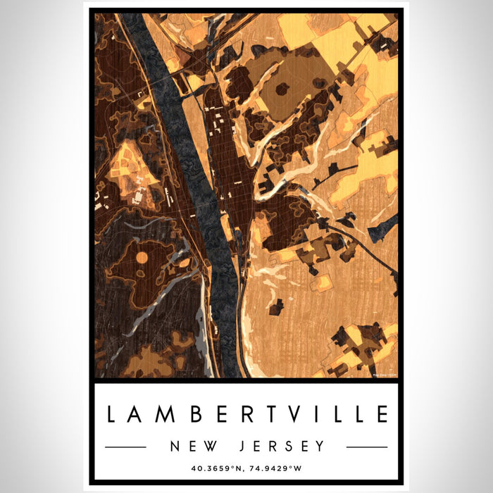 Lambertville New Jersey Map Print Portrait Orientation in Ember Style With Shaded Background