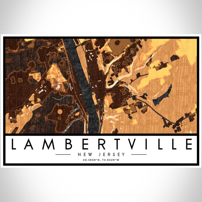 Lambertville New Jersey Map Print Landscape Orientation in Ember Style With Shaded Background