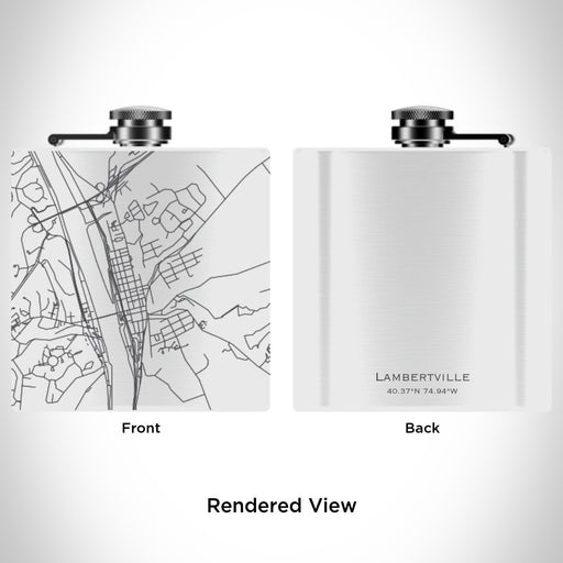 Rendered View of Lambertville New Jersey Map Engraving on 6oz Stainless Steel Flask in White