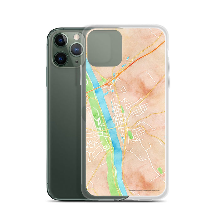 Custom Lambertville New Jersey Map Phone Case in Watercolor on Table with Laptop and Plant