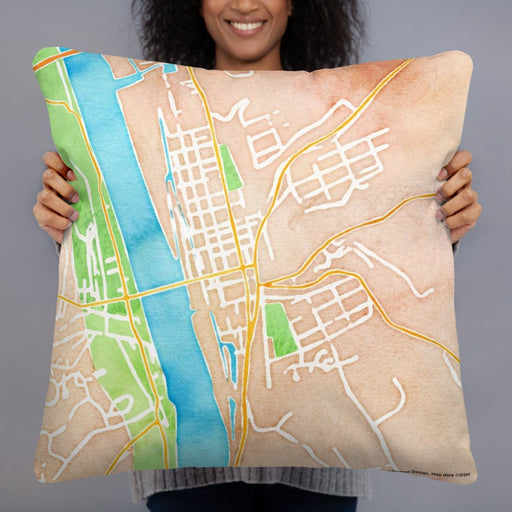Person holding 22x22 Custom Lambertville New Jersey Map Throw Pillow in Watercolor