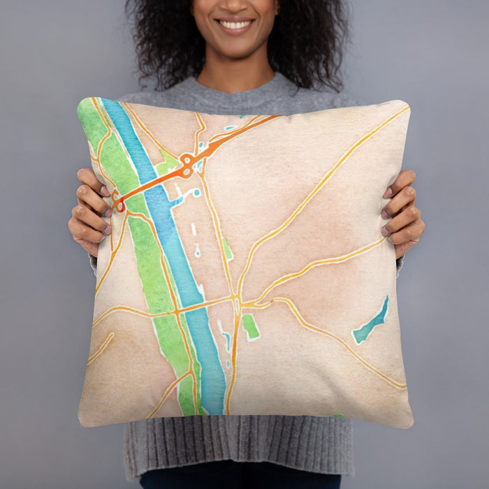 Person holding 18x18 Custom Lambertville New Jersey Map Throw Pillow in Watercolor