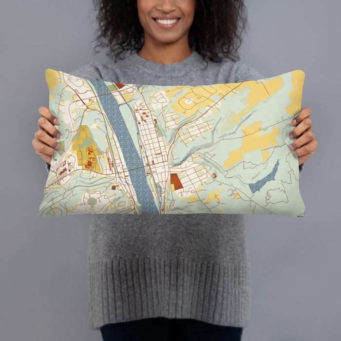 Person holding 20x12 Custom Lambertville New Jersey Map Throw Pillow in Woodblock