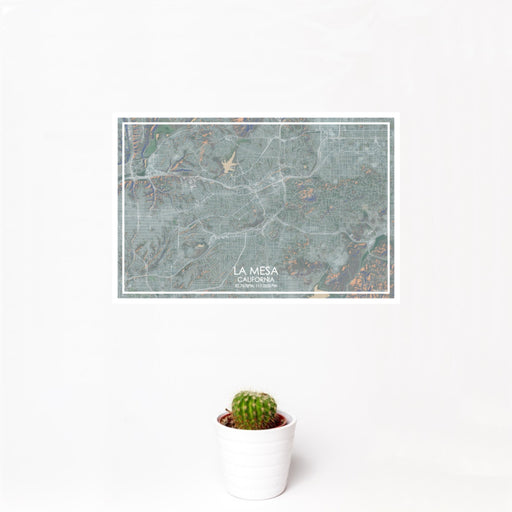 12x18 La Mesa California Map Print Landscape Orientation in Afternoon Style With Small Cactus Plant in White Planter