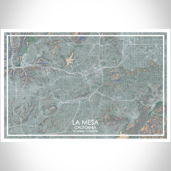 La Mesa California Map Print Landscape Orientation in Afternoon Style With Shaded Background