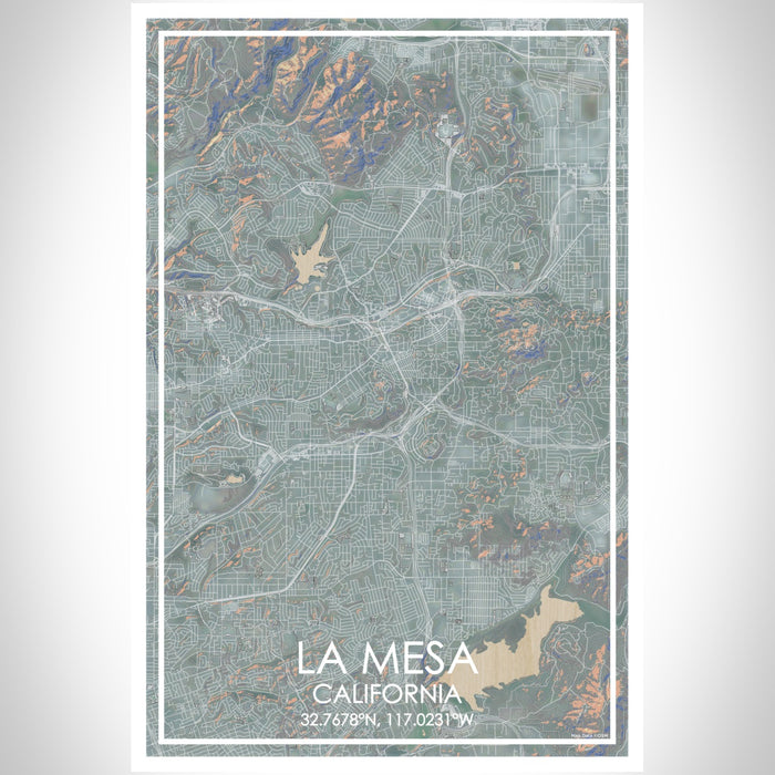 La Mesa California Map Print Portrait Orientation in Afternoon Style With Shaded Background
