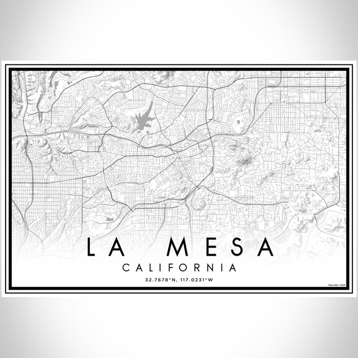La Mesa California Map Print Landscape Orientation in Classic Style With Shaded Background