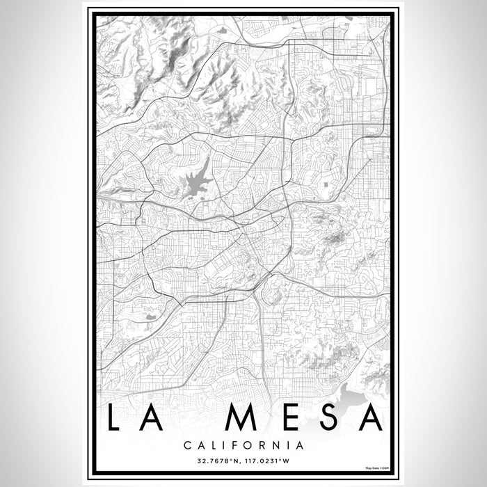 La Mesa California Map Print Portrait Orientation in Classic Style With Shaded Background