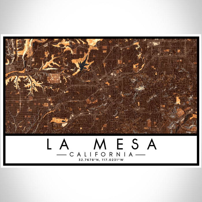 La Mesa California Map Print Landscape Orientation in Ember Style With Shaded Background
