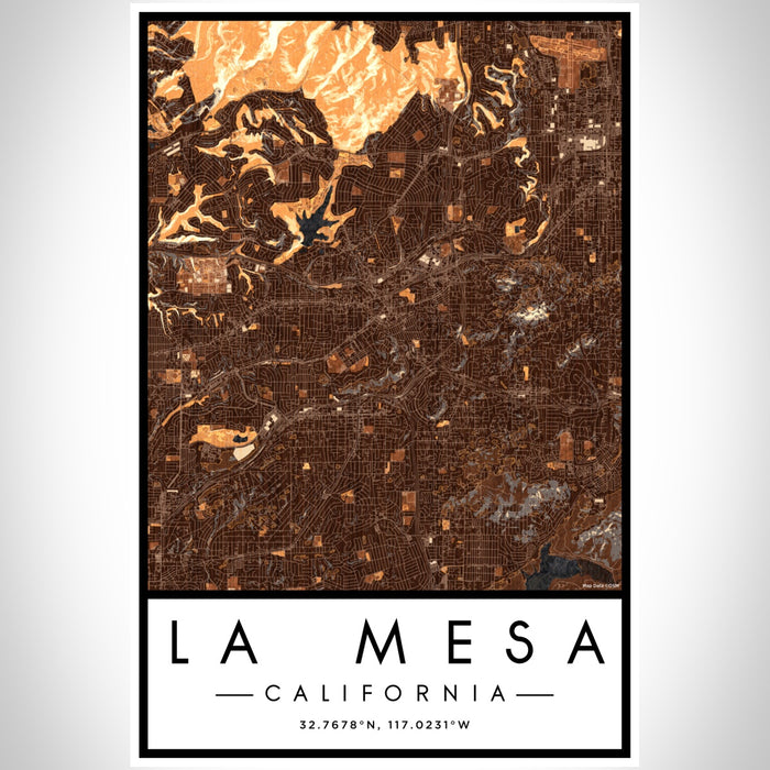 La Mesa California Map Print Portrait Orientation in Ember Style With Shaded Background