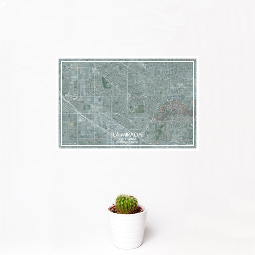 12x18 La Mirada California Map Print Landscape Orientation in Afternoon Style With Small Cactus Plant in White Planter