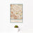 12x18 La Mirada California Map Print Portrait Orientation in Woodblock Style With Small Cactus Plant in White Planter