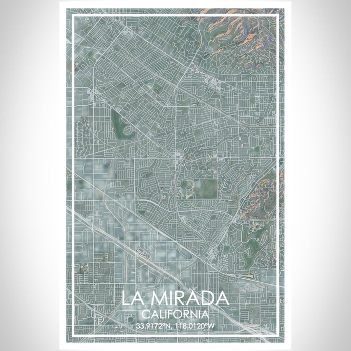 La Mirada California Map Print Portrait Orientation in Afternoon Style With Shaded Background