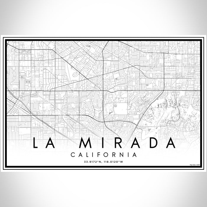 La Mirada California Map Print Landscape Orientation in Classic Style With Shaded Background