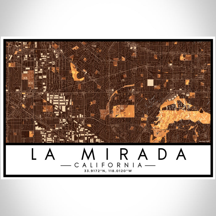 La Mirada California Map Print Landscape Orientation in Ember Style With Shaded Background