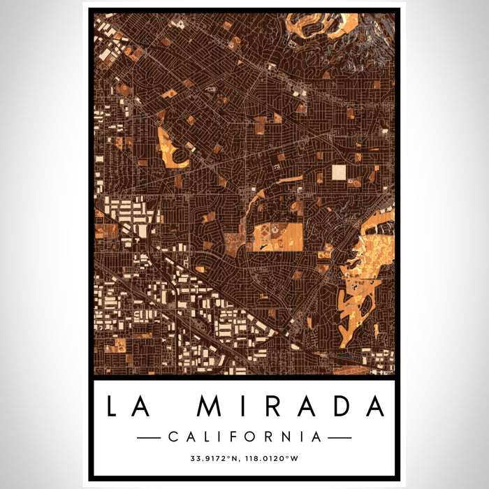La Mirada California Map Print Portrait Orientation in Ember Style With Shaded Background